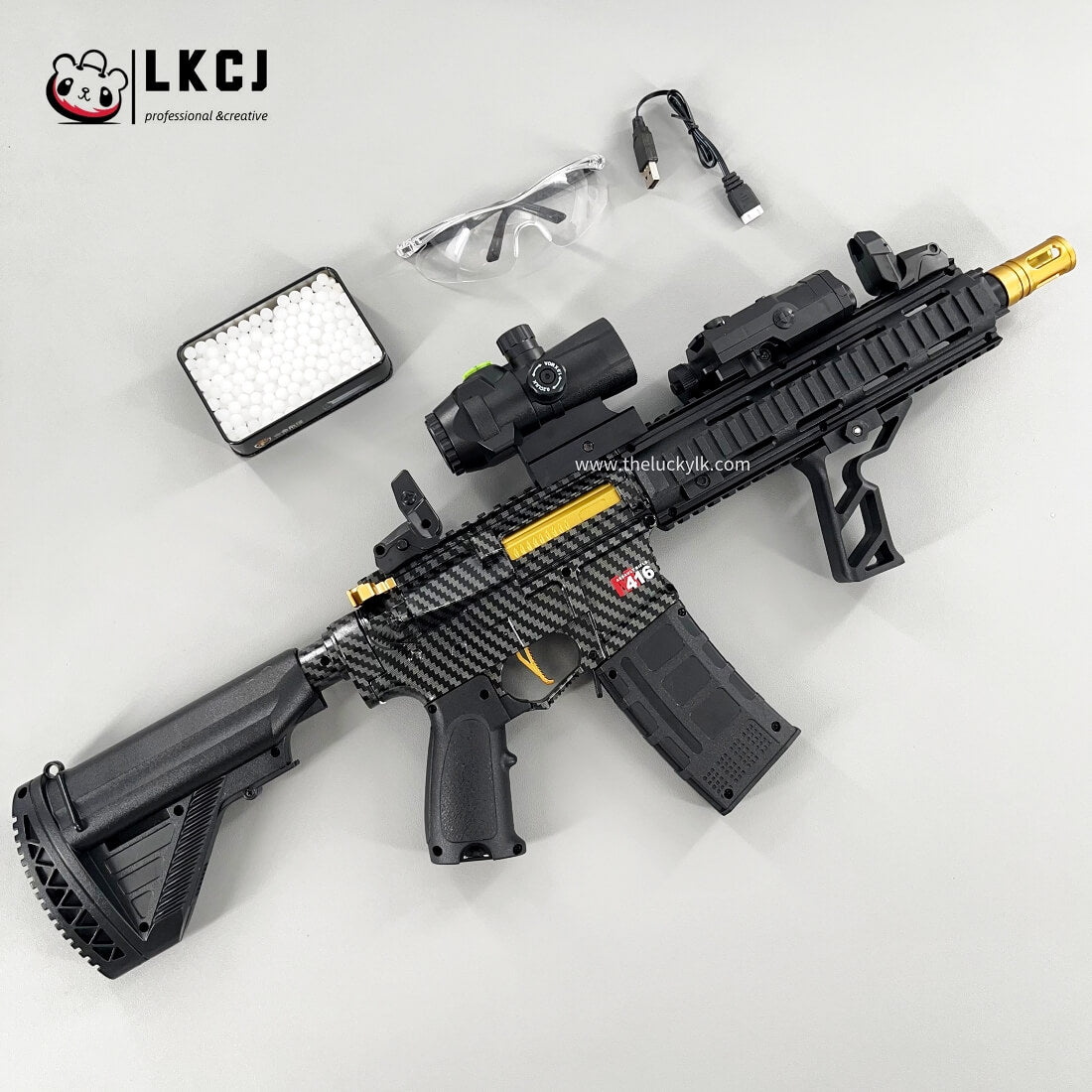 Carbon Fiber Gold Embellished M416 Gel Blaster