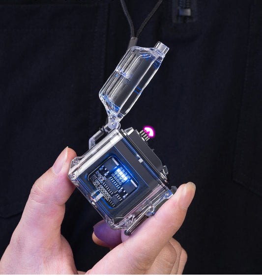 USB Transparent Shell Wasserdichte Elektronische Puls Feuerzeug Doppel Arc Zigarettenanzünder