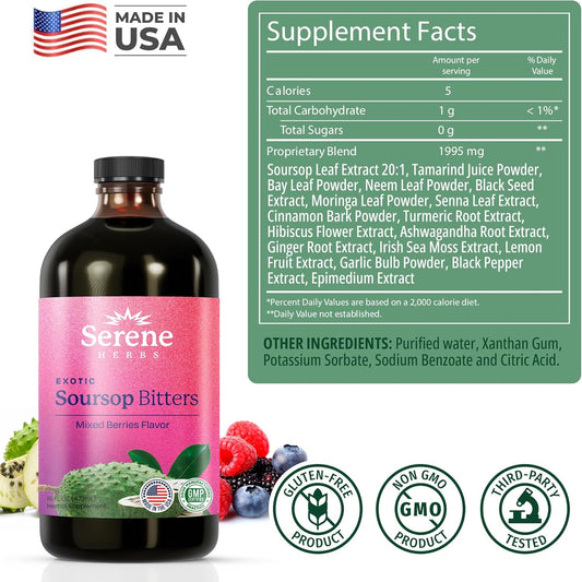 🌿 Serene Herbs Vitality 15™ Soursop Bitters – Premium 15-in-1 Herbal Formula